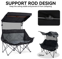 Chaise de camping double avec auvent d'ombrage Chaises de plage robustes pour 2 personnes Canapé de camping pour 2 personnes