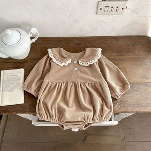 Romper Bayi Perempuan Gaya Musim Semi, Katun Murni, Kerah Renda, Korduroi Polos, Gaya Korea, Pakaian Bayi Baru Lahir untuk Bermain Merangkak - Product Image 3