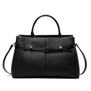 Women's Genuine Leather Tote Bag Classic Black Lichee Pattern <b>Buckle</b> Closure Removable <b>Strap</b> hand bags handbag luxury for women - Product Image 5