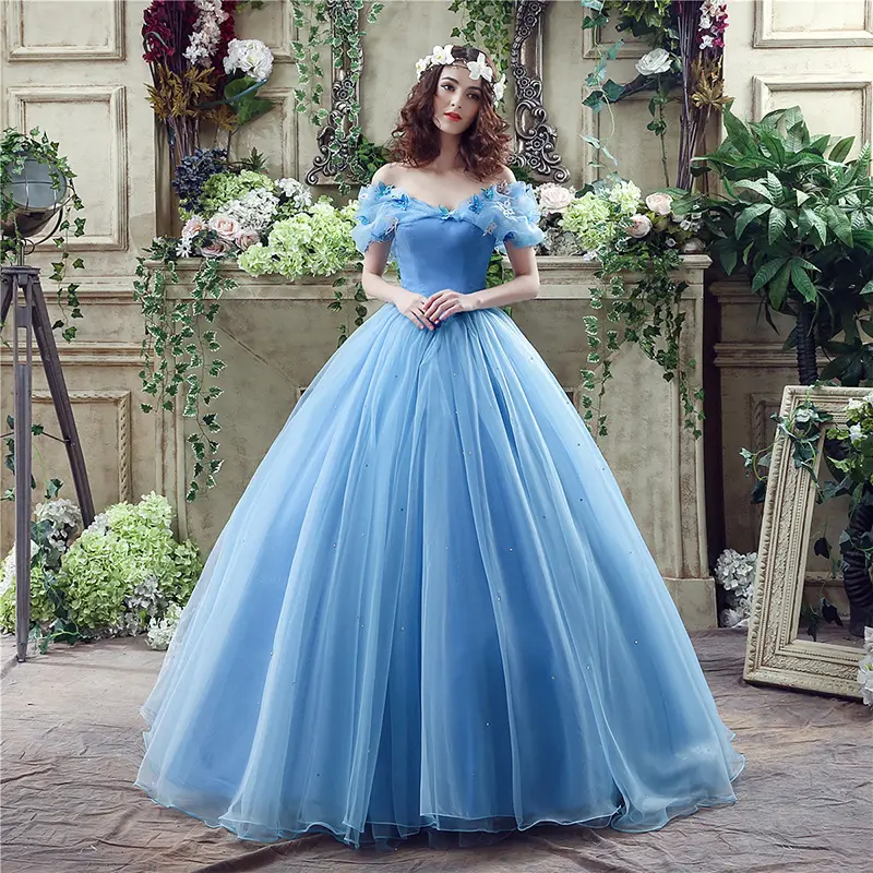 Quinceanera Dress Light Blue Off Shoulder Butterfly Organza Sweet Prom Party Evening Dresses Ball Gowns