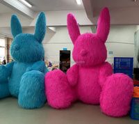 Ballon gonflable en peluche Lapin de Pâques rose et bleu, dessin animé, jouet en forme de lapin assis, 1,5 m de haut, marque Anhang, avec souffleur d'air pour extérieur