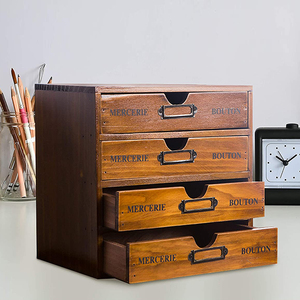 DU'S Tủ Đựng Hồ Sơ Để Bàn Bằng Gỗ Nguyên Khối Hộp Đựng Đồ Bằng Gỗ Nhiều Lớp Cổ Điển - Product Image 4