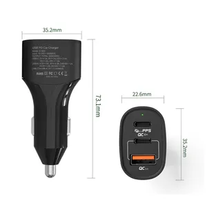 <span class=keywords><strong>Chargeur</strong></span> de voiture USB C 60W 3 ports Type c PD <span class=keywords><strong>Chargeur</strong></span> de voiture avec double alimentation 30W pour ordinateur portable et QC 3.0 pour téléphone, etc. - Product Image 1