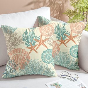 Hải lý ven biển ném gối bao gồm 18x18 inch 2pcs bãi biển theo chủ đề Đại Dương Seashell san hô Sao Biển nhung gối trường hợp trang trí nội thất - Product Image 2