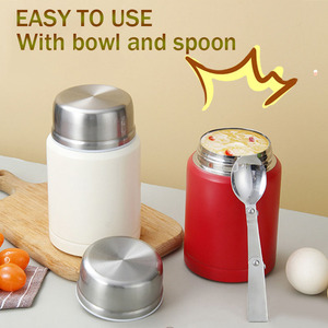 500ml 750ml Compteur de nourriture en acier inoxydable Double paroi Thermos Pot de nourriture pour bébé Bécher braisé étanche avec cuillère et bol - Product Image 2