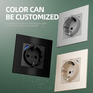 Prise murale allemande Schuko standard européenne 250V 16A avec charge rapide PD20W, ports USB Type-A et Type-C, <span class=keywords><strong>plaque</strong></span> en métal brossé - Product Image 4