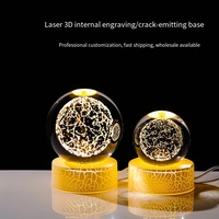 Lampe de nuit HBL 3D en forme de boule de cristal, lumière de nuit personnalisée en forme de système solaire avec lumière chaude et base craquelée