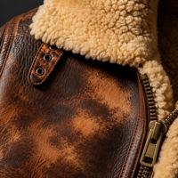 Blouson Rétro en Cuir Délavé pour Homme, Doublure Polaire Effet Peau de Mouton, Manteau Moto Biker, Veste Aviateur Marron Vieilli