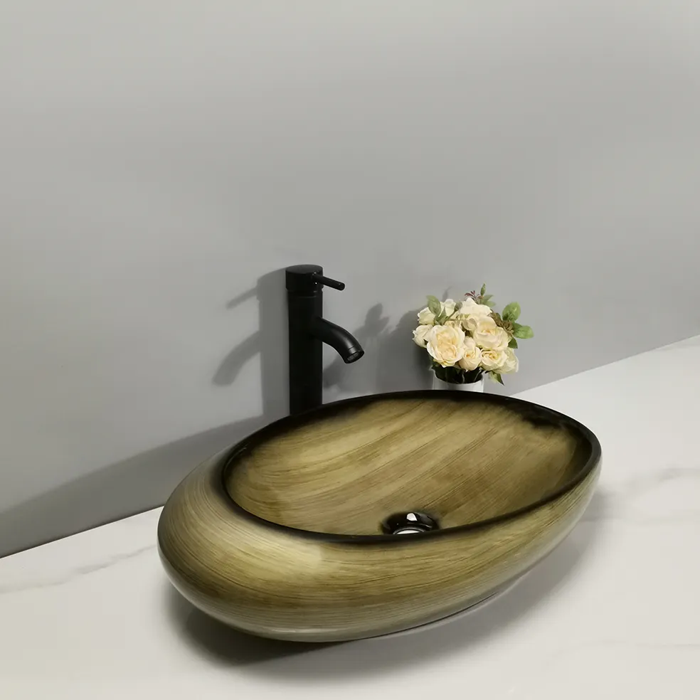 TARPUL moda lüks siyah tasarım seramik eliptik lavabo banyo masa havzası sanat el lavabo