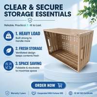 Caisse en plastique pliable avec couvercle, aspect bois, ventilée, empilable, boîte de rangement pliable, couleur personnalisée disponible