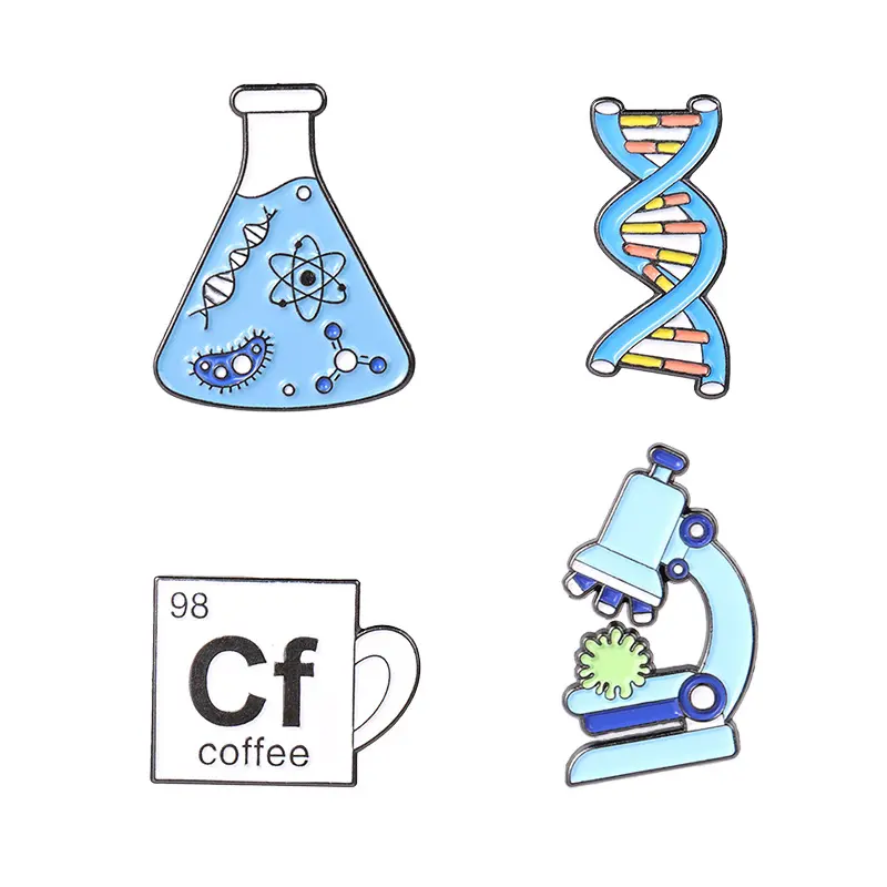 Химической колбы микроскоп ДНК модель сплав брошь в виде героев мультфильмов, CF кофе чашки форма мягкие эмали штырь отворотом