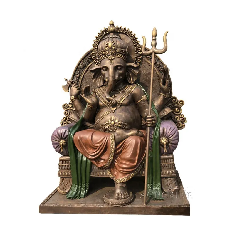 مصنع جودة عالية كبيرة الحجم الديكور الديني الهندوسي الرب غانيش تمثال برونزي