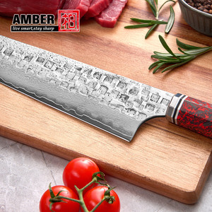 Coltello Kiritsuke Giapponese in Acciaio Damasco a 67 Strati Forgiato a Mano OEM/ODM Amber, Basso MOQ, Coltelli da Cucina Personalizzati per Chef e <span class=keywords><strong>Macellai</strong></span> - Product Image 2