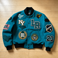Veste de sport personnalisée bleu sarcelle pour homme, veste universitaire avec patchs en chenille brodés, entièrement en laine, style streetwear, veste bomber, fabricant OEM