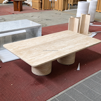Table basse rectangulaire en travertin naturel véritable sur mesure, table centrale moderne en travertino pour salon de villa