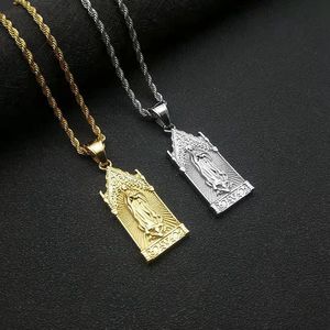 Titanium Steel Maria Pendant Necklace Stainless Steel <b>Cross</b> Design Unisex Gift Jewelry - Product Image 2