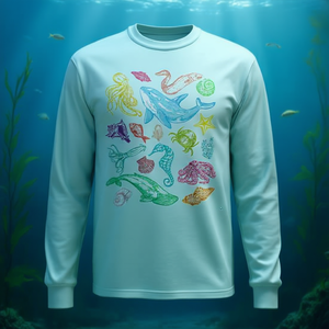 Camiseta de Manga Larga con Diseño de Ballena, Vida Marina, Cuello Redondo, Algodón, Unisex, Ecológica, para Actividades Promocionales - Product Image 3