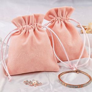 Custom Printed Logo Luxury Velvet Jewelry <b>Drawstring</b> Bag Pink Color Velvet Jewelry Packaging <b>Pouches</b> for Promotion - Product Image 2