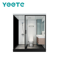Cabine de douche tout-en-un YEETE en PVC avec miroir coulissant, écran de toilette en verre, écran multi-zones en aluminium trempé et LED