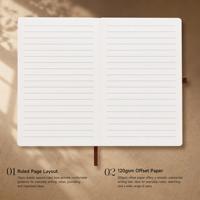 Carnet de notes académique ligné vintage personnalisé en cuir PU marron A5 avec reliure rigide et bande élastique