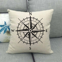 Housse de coussin en lin style nordique boussole nautique pour décoration intérieure 45*45cm, housse de coussin de canapé