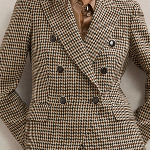 Trajes y Blazers Vintage para Mujer en Marrón y Beige, Blazer Entallado con Solapa de Doble Botonadura y Bolsillos, Diseño Houndstooth - Product Image 5