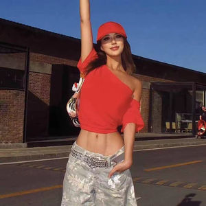 Top Corto de Verano para Mujer, Estilo Urbano, Cuello en V, Corte Ajustado, Estampado, Poliéster/Algodón, Logotipo Personalizado - Product Image 5