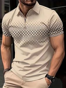 Camisa de manga corta con cremallera para hombre de alta calidad con diseño de lunares adecuado para negocios informales - Product Image 3