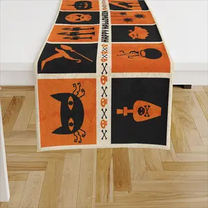 Custom Dinner Table Cloth Decor Halloween Party Plaid Linen 33*183cm Table Runner