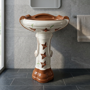 Lavabo de Pedestal de Cerámica Decorativo de Gran Tamaño, Colorido, con Pedestal Completo, Modelos de Artículos Sanitarios para Baño - Product Image 1