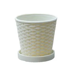 New Style Bamboo Woven Resin Plastic Room Planter Garden Growing Flowerpot Small Succulent Pot