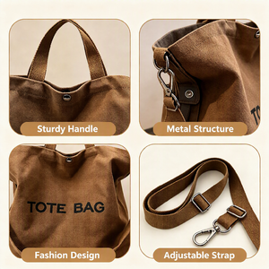 Bolsa de Mano de Lona de Algodón con Logotipo Personalizado <span class=keywords><strong>para</strong></span> <span class=keywords><strong>Mujer</strong></span>, con Correa de Hombro Ajustable, Gran Capacidad, Múltiples Bolsillos, Bolsa de Hombro Cruzada - Product Image 4