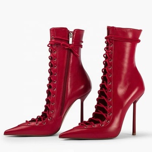 Bottes courtes sexy pour femme à lacets, style été, à talons aiguilles, avec découpes, talons fins, grande taille 44 - Product Image 2