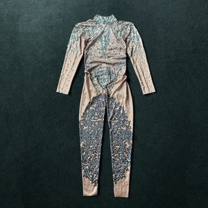 Combinaison sexy extensible et moulante avec tête détachable, strass, pour club, danseuse de striptease gay, tenue de scène, combinaison en cristal - Product Image 2