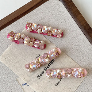 Pince à <span class=keywords><strong>cheveux</strong></span> rétro rose scintillante avec diamants, pour franges rebelles, accessoire de coiffure pour femme - Product Image 2