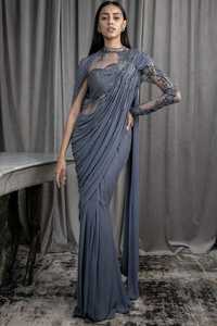 Ensemble de sari en satin brodé de qualité supérieure, chemisier vert pour femme, tissu à séchage rapide, tenue ethnique indienne pakistanaise pour toutes les saisons, fête, cérémonie - Product Image 3