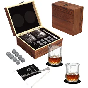 Sıcak satış onaylı, tedarikçiler esnaf hazırlanmış kare yuvarlak soğutma taşları viski taşlar ve viski bardağı hediye kutulu Set/