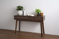 Table console scandinave HIRADO élégante couleur noyer cacao, mince, durable, avec pieds en chêne malaisien, style moderne et luxueux pour salon