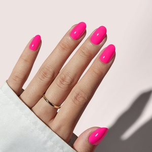 BTArtbox Short Oval Acrylic Artificial Fingernails Wholesale Soft Gel Halloween Hot <b>Pink</b> Solid Color Press on Finger Nails Tips - Product Image 1