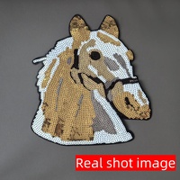Patch tête de cheval à sequins, badge en feutre brodé thermocollant pour vestes, chapeaux, sacs et vêtements