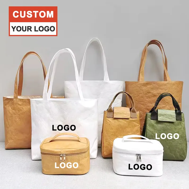 ईसीओ अनुकूल सामग्री कस्टम लोगो पुन: प्रयोज्य शॉपिंग बैग लाइट ड्यूपॉन्ट पेपर किराना बैग इको किराना टाइवेक बैग