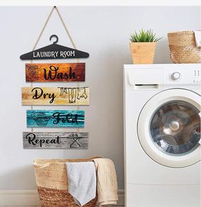 Décoration murale suspendue de ferme rustique vintage 5 pièces Buanderie Règles Plaque Lavage Sec Pli Répéter Panneau en bois - Product Image 5