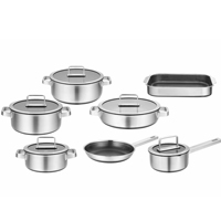 Ensemble de 12 ustensiles de cuisine en acier inoxydable tri-couches, casseroles et poêles à motif nid d'abeille, compatible induction, avec poêle à frire