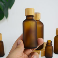 Botol Minyak Esensial Kaca Amber Matte Mewah Grosir 5-100ml, Bentuk Bulat dengan Tutup Bambu, Botol Minyak Esensial Perawatan Kulit