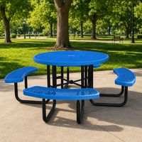 Table de pique-nique commerciale moderne en treillis métallique avec bancs intégrés, pliable, robuste, en métal, pour extérieur, parc, école, camping