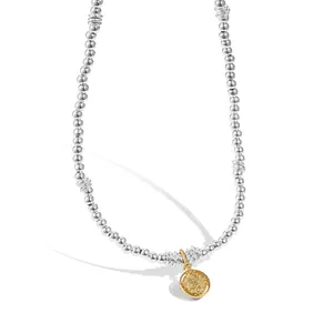 Dylan Zierliche feine Modeschmuck S925 Silber 18K Gold Rhodium Überzug Perlenkette Blumenmedallion Anhänger Schmuckkette Halskette