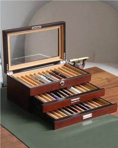 Vitrine pour stylo avec 36 emplacements pour stylo, étui pour stylo plume, organisateur de rangement pour stylo en <span class=keywords><strong>bois</strong></span>, boîte d'affichage pour stylo avec fenêtre en verre - Product Image 4