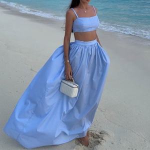 Ensemble en coton personnalisé de haute qualité pour femme, comprenant un débardeur court sans manches et une jupe longue décontractée taille haute, idéal pour l'été et la plage. - Product Image 2