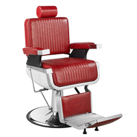 Fauteuil de Barbier Vintage Rouge Inclinable et Robuste avec Pompe Hydraulique, Rotation à 360 Degrés, Siège en Cuir PU, Hauteur Réglable - Salon