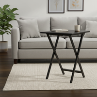 Table à manger pliable moderne en bois avec logo personnalisé, réglable, portable, avec rangement, gain de place, pour hôtel, 15" x 19" x 26", noire